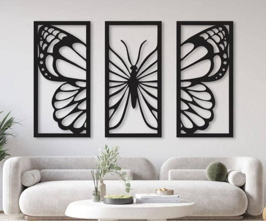 3 Frames Set Butterfly Wooden Wall Decoration - Decorify