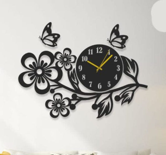 Flower Design Wall Clock Wooden Material - Decorify